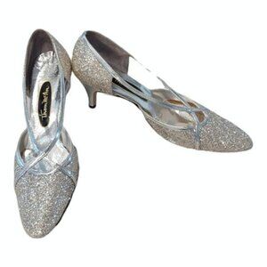 THOM McAn Vintage Kitten Heels Champaign Silver Party Bridal Costume Dance Shoes